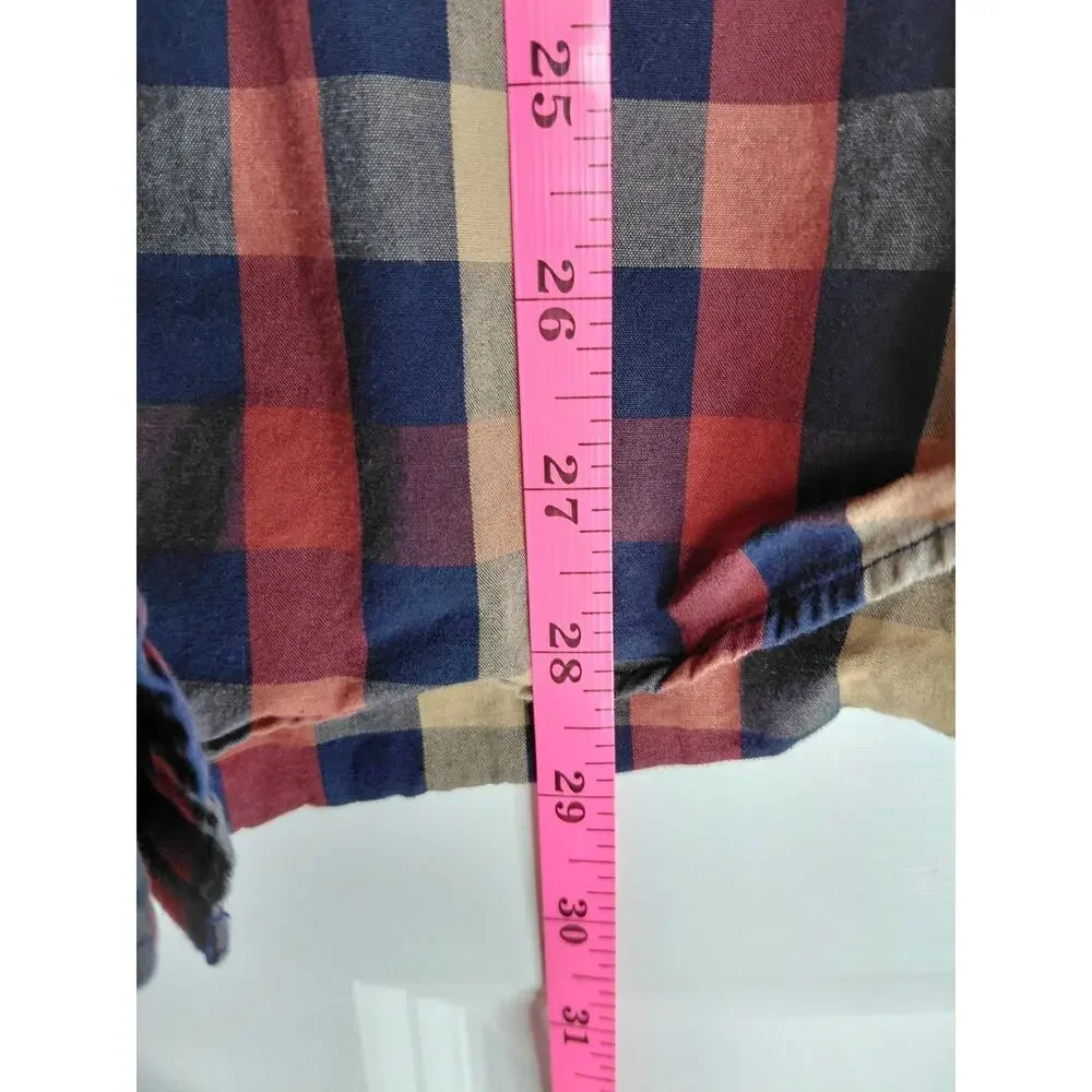 J.Crew Men's Slim Fit Red Navy Plaid Button-Up Shirt XL Preppy Streetwear Cotton